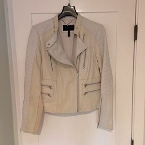 BCBG Max Azria Womens Cream Lamb Leather Quilted Moto Jacket Sz L NEW